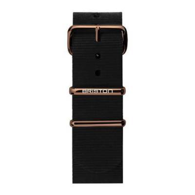 Bracelet Nato 20mm Noir, Longueur 245mm, boucle PVD Or Rose - Briston