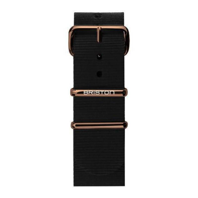 Black NATO Strap 20mm, Length 245mm, Rose Gold PVD Buckle - Briston