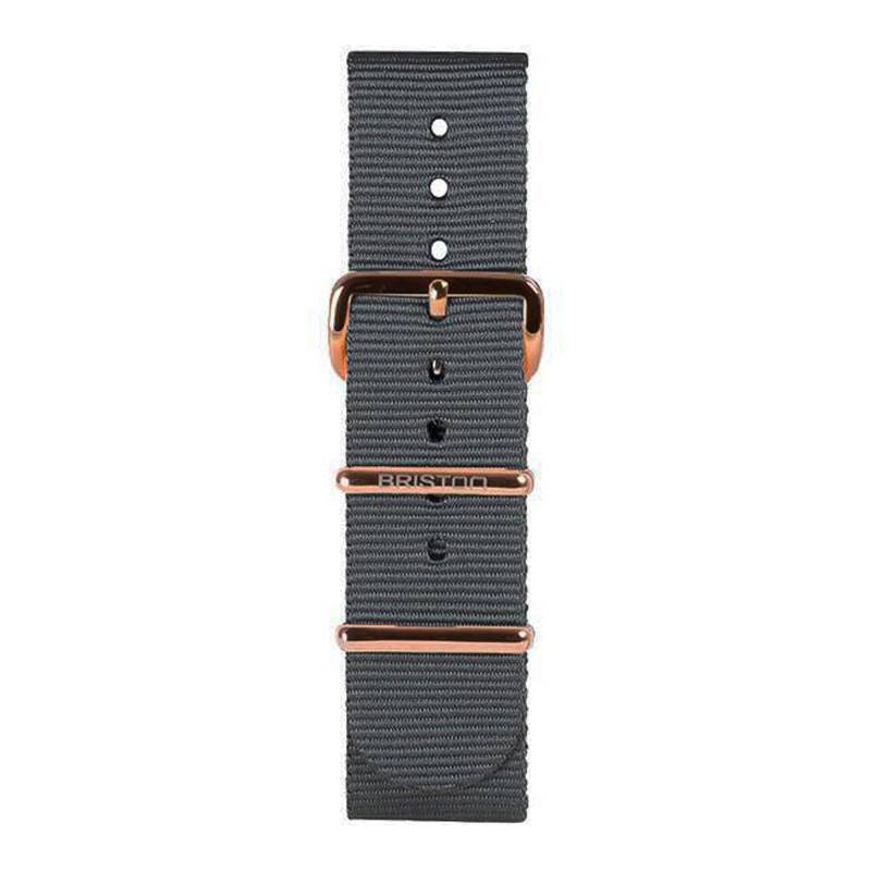 Gray 20mm NATO Watch Strap, Length 245mm, Rose Gold Buckle - Briston