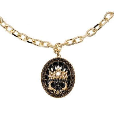 Collier Iconic Doré en Résine & Strass Noirs, Longueur 38 cm - Hipanema