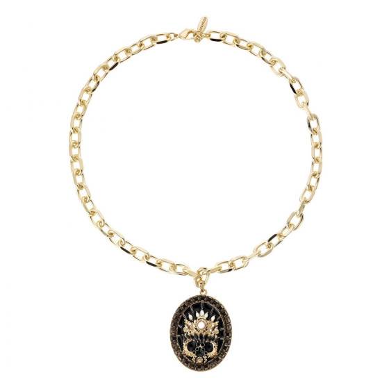 Collier Vintage Jacky De G - Pendentif Métal Doré Avec Résine Et Strass - Occasion