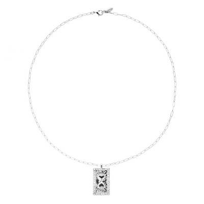Collier Messiah Argenté & Strass Blancs, Longueur 52 à 57 cm - Hipanema