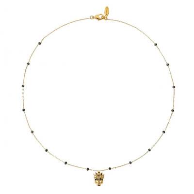 Collier Adored Doré, Email & Strass Noirs, Longueur 42 cm - Hipanema