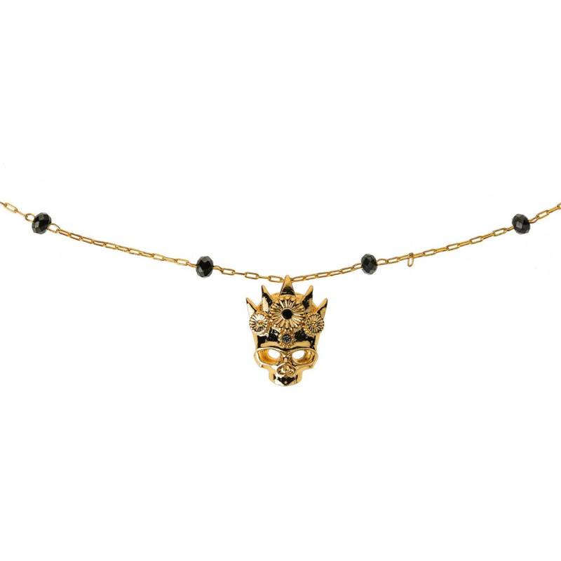 Gold-Tone Black Enamel & Rhinestone Adored Necklace 42 cm - Hipanema