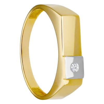 Two-Tone Signet Ring in 375 or 750 Gold & Cubic Zirconia, Dimensions 14.50 x 5 mm - Imperium
