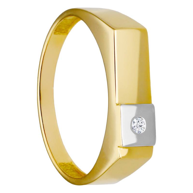 Two-Tone Signet Ring in 375 or 750 Gold & Cubic Zirconia, Dimensions 14.50 x 5 mm - Imperium