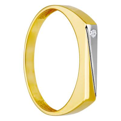 Two-Tone 375/1000 or 750/1000 Gold & Cubic Zirconia Rectangular Signet Ring, 14 x 3 mm - Imperium