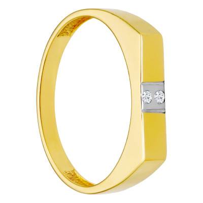 Rectangular Two-Tone Signet Ring in 375 or 750 Gold & Cubic Zirconia, Dimensions 14 x 3 mm - Imperium