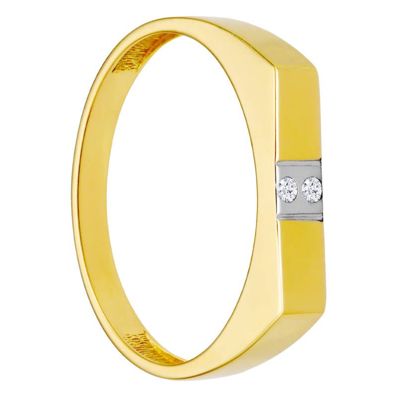 Rectangular Two-Tone Signet Ring in 375 or 750 Gold & Cubic Zirconia, Dimensions 14 x 3 mm - Imperium