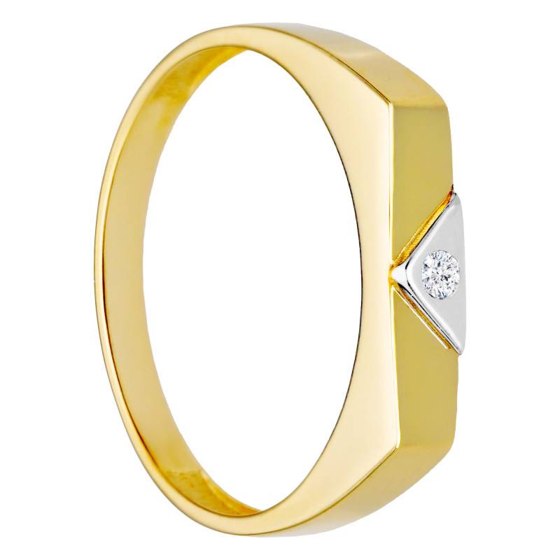 Two-Tone 375/1000 or 750/1000 Gold & Cubic Zirconia Triangle Signet Ring, 14 x 4 mm - Imperium