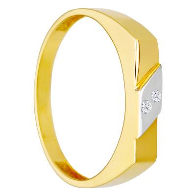 Two-Tone 375/1000 or 750/1000 Gold & Cubic Zirconias Beveled Top Signet Ring, 14 x 3 mm - Imperium