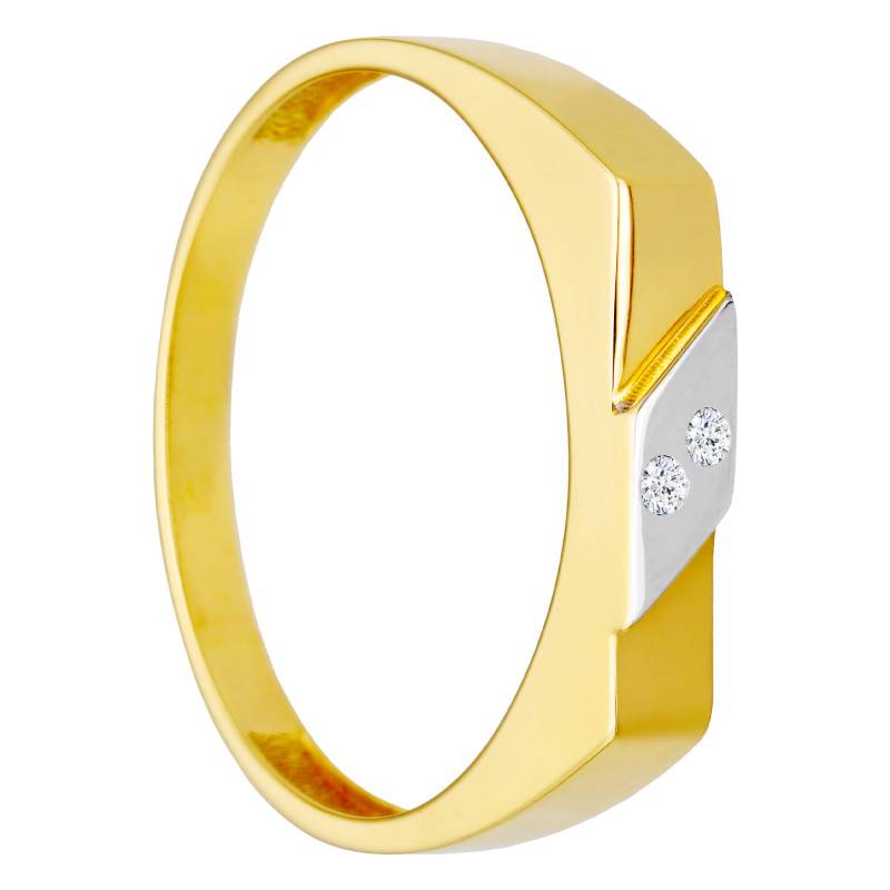 Two-Tone 375/1000 or 750/1000 Gold & Cubic Zirconias Beveled Top Signet Ring, 14 x 3 mm - Imperium