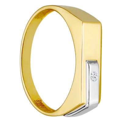 Two-Tone 375/1000 or 750/1000 Gold & Cubic Zirconia Rectangular Signet Ring, 15.50 x 5 mm - Imperium