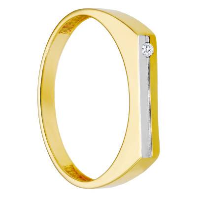 Two-Tone Plateau Signet Ring in 375 or 750 Gold & Cubic Zirconia, Dimensions 14 x 3 mm - Imperium