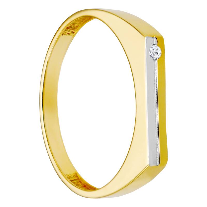 Two-Tone Plateau Signet Ring in 375 or 750 Gold & Cubic Zirconia, Dimensions 14 x 3 mm - Imperium