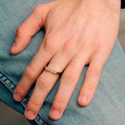 Two-Tone Plateau Signet Ring in 375 or 750 Gold & Cubic Zirconia, Dimensions 14 x 3 mm - Imperium