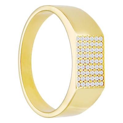 375/1000 or 750/1000 Yellow Gold Rectangular Signet Ring with Cubic Zirconia, 9 x 7 mm - Imperium