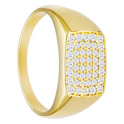 375 or 750 Yellow Gold & Zirconia Flat Top Signet Ring 12 x 9 mm - Imperium