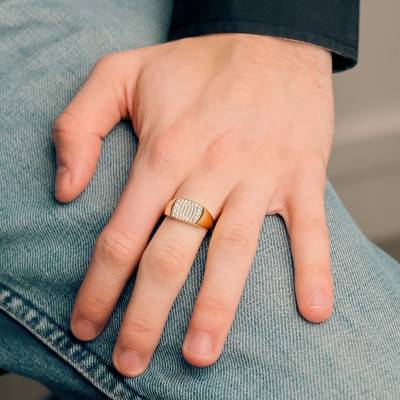 Chevalière Plateau Oxydes de Zirconium, 12 x 9 mm, Or Jaune 375 ou 750 - Imperium