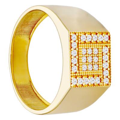 375/1000 or 750/1000 Yellow Gold Square Signet Ring with Zirconium Oxides, 11 x 11 mm - Imperium