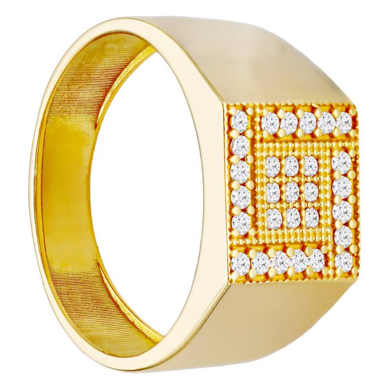 375/1000 or 750/1000 Yellow Gold Square Signet Ring with Zirconium Oxides, 11 x 11 mm - Imperium