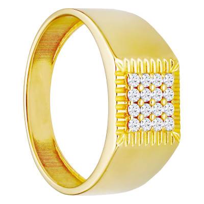 375/1000 or 750/1000 Yellow Gold & Cubic Zirconia Chiseled Face Signet Ring 9 x 9 mm - Imperium