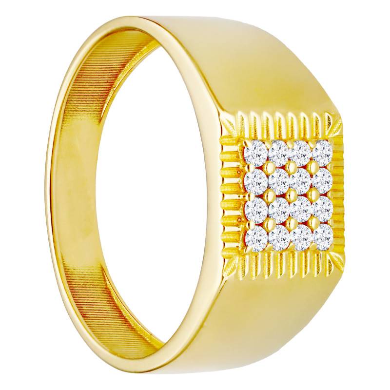 375/1000 or 750/1000 Yellow Gold & Cubic Zirconia Chiseled Face Signet Ring 9 x 9 mm - Imperium