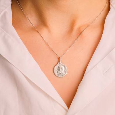 Médaille Ronde Christ de Profil, Argent 925, Diamètre 18 mm - Augis