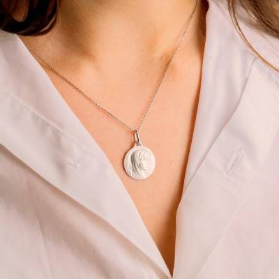 Médaille Ronde Vierge Profil Droit, Argent 925, Diamètre 18 mm - Augis