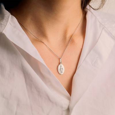 925 Silver Miraculous Virgin Mary Medal, 15 x 11 mm - Augis