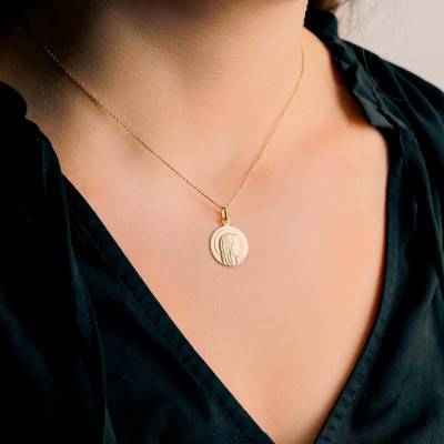 750/1000 Yellow Gold Stella Maris Virgin Medal, 16 mm Diameter - Augis