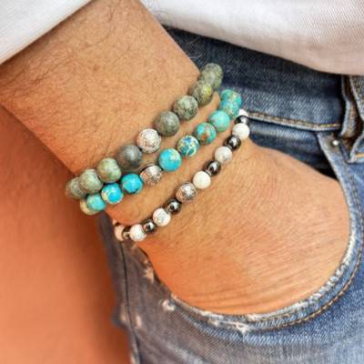 Bracelet Jaspe de Mer Turquoise, Argenté - Lauren Steven