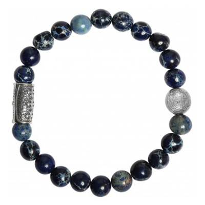 Bracelet Jaspe de Mer Bleu Foncé, Argenté - Lauren Steven