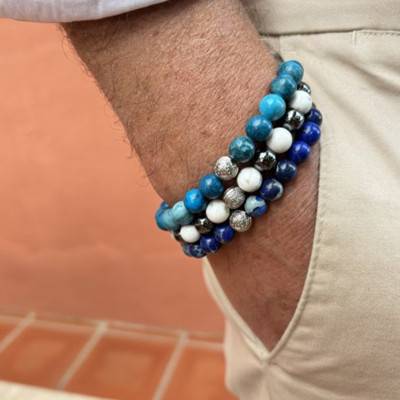 Bracelet Jaspe de Mer Bleu Foncé, Argenté - Lauren Steven