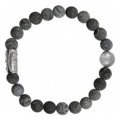 Bracelet Agate Noire Craquelée, Argenté - Lauren Steven