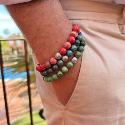 Silver & Red Sea Jasper Bracelet - Lauren Steven