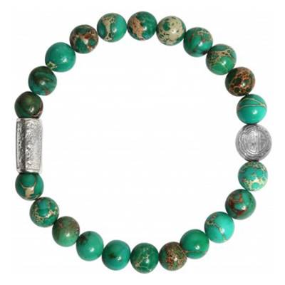 Bracelet Jaspe de Mer Vert & Argenté, Longueur 19,5 cm à 20,5 cm - Lauren Steven