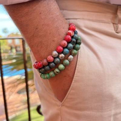 Silver & Green Sea Jasper Bracelet, Length 19.5 cm to 20.5 cm - Lauren Steven