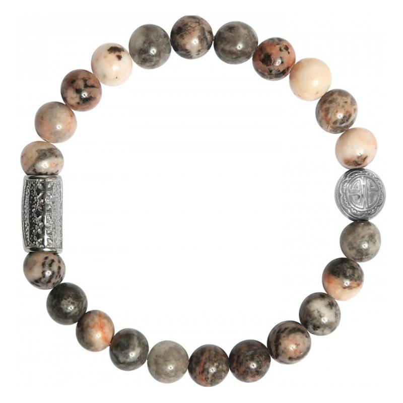 Silver & Brown Irregular Pattern Jasper Bracelet - Lauren Steven