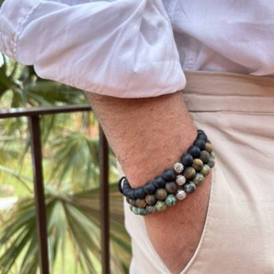 Bracelet Onyx Noir Mat & Argenté - Lauren Steven