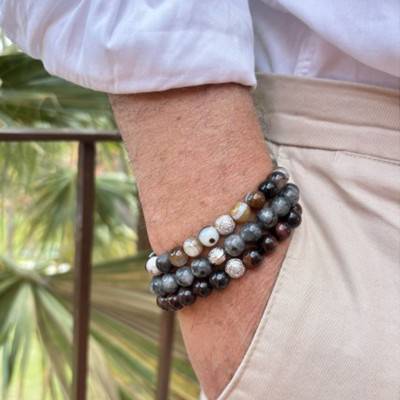 Silver & Coffee Agate Bracelet, Length 19.50 cm or 20.50 cm - Lauren Steven