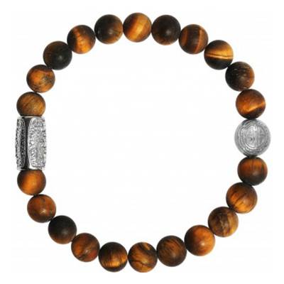 Bracelet Œil De Tigre Mat & Argenté, Longueur 19,5 cm à 20,5 cm - Lauren Steven