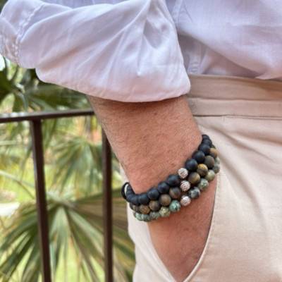 Bracelet Œil De Tigre Mat & Argenté, Longueur 19,5 cm à 20,5 cm - Lauren Steven