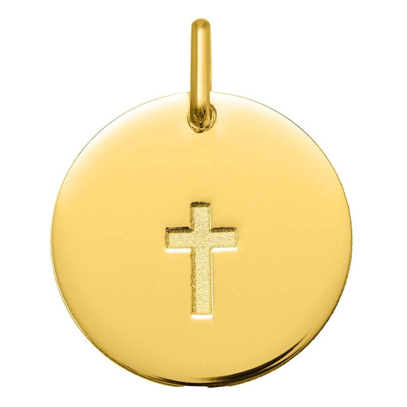 375 Yellow Gold Small Cross Medal, 16 mm Diameter - Argyor