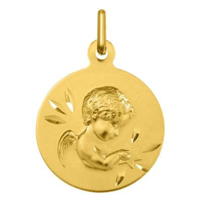 375/1000 Yellow Gold Star Angel Medal, Diameter 16.5 mm - Argyor