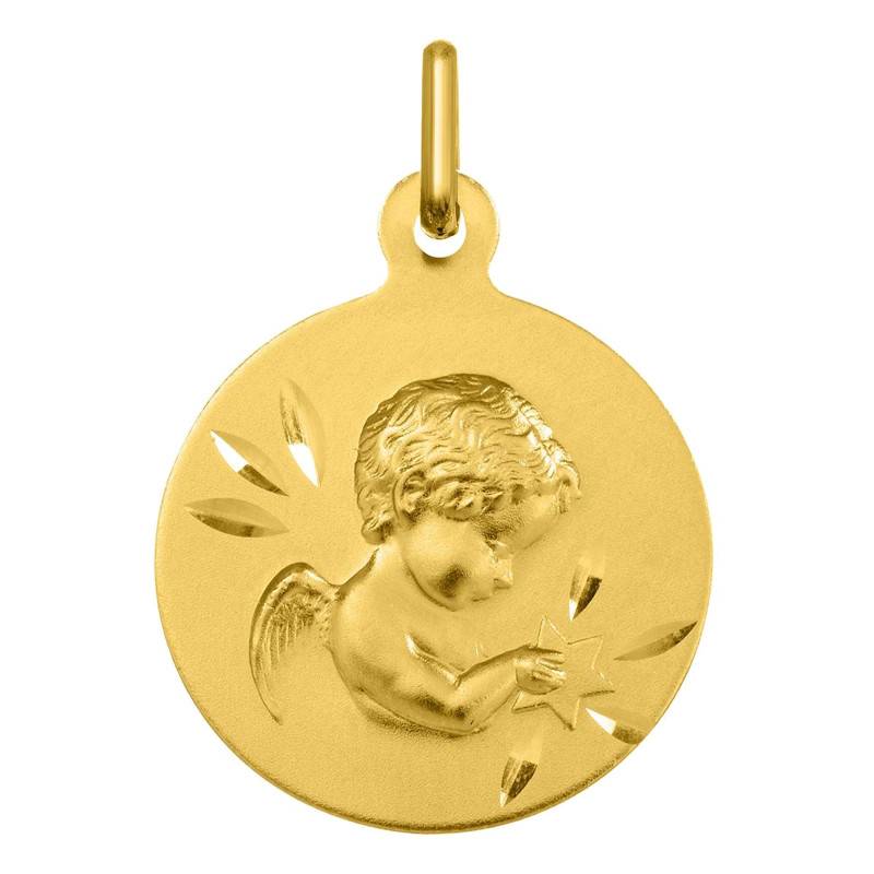 375/1000 Yellow Gold Star Angel Medal, Diameter 16.5 mm - Argyor