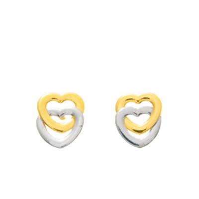 Boucles d'Oreilles Duo Cœurs Or Jaune & Blanc - Emanessence