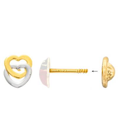 Boucles d'Oreilles Duo Cœurs Or Jaune & Blanc - Emanessence