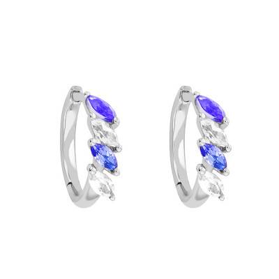 Créoles Or Blanc 375 ou 750, Tanzanite & Topaze Blanche, Diamètre 12 mm - Aurora