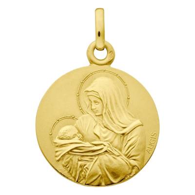 750 Yellow Gold Tenderness Madonna and Child Medal, 18 mm Diameter - Augis